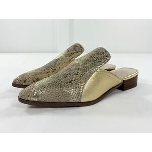 42 Gold Rue Mule Women's 8.5 Metallic Snake Print Pointed Toe Slip On Flat Shoes